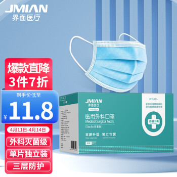 界面滅菌級(jí)藍(lán)色一次性醫(yī)用外科口罩圖片1