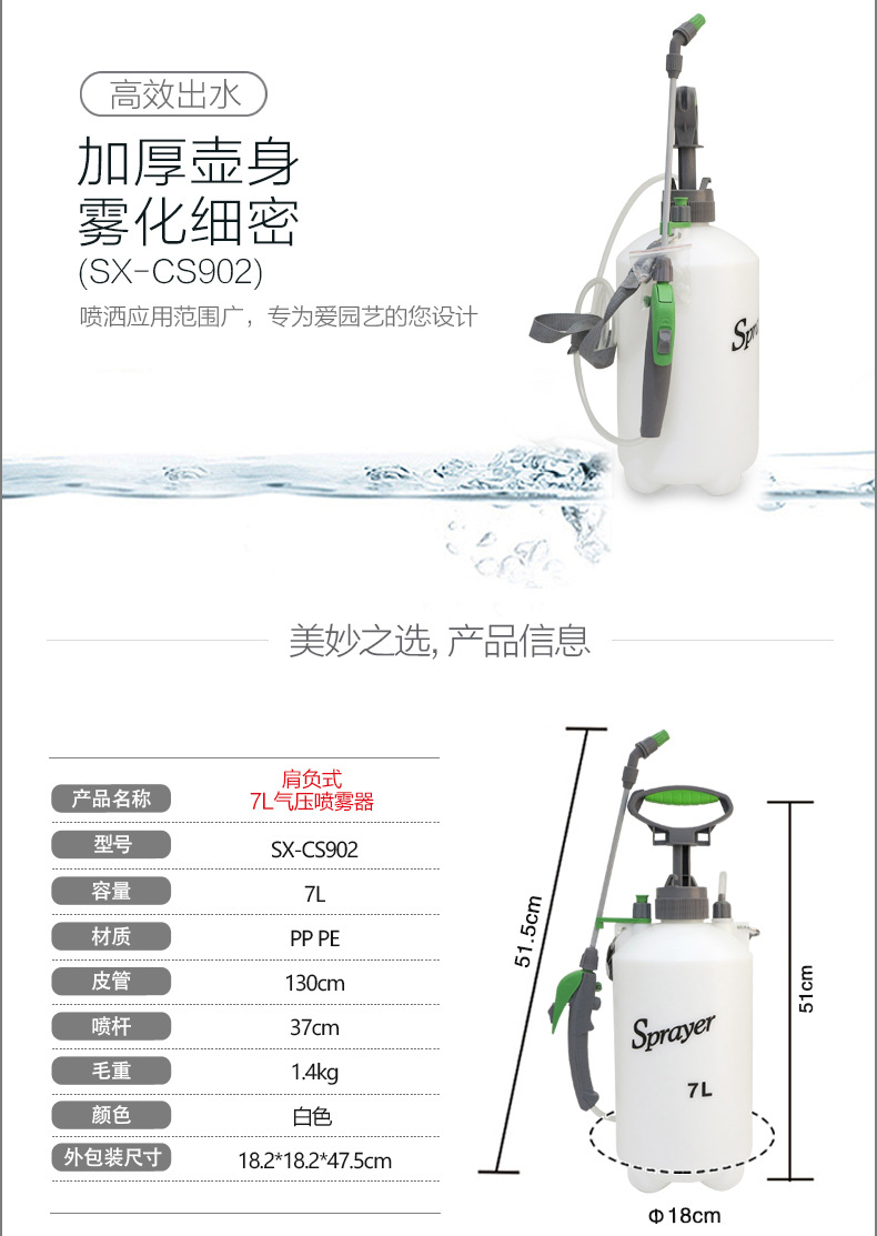 市下SX-CS902 7L氣動肩負(fù)壓縮式噴霧器圖片2